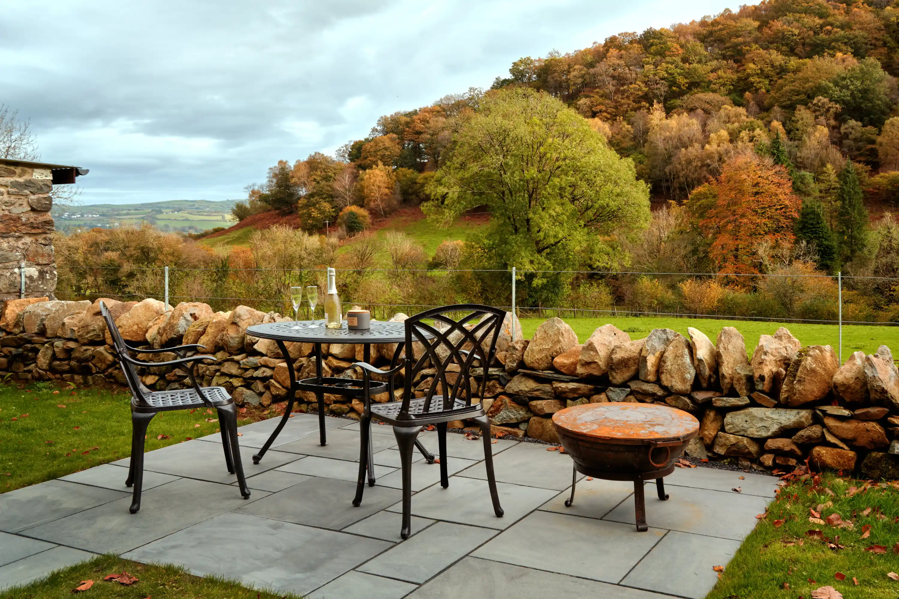 Outdoor patio table for two with a view of the mountains